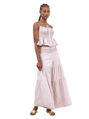 NWT NKN Nekane Mauve Wide Leg Pants Gold Embroidered Cotton Blend Boho Medium